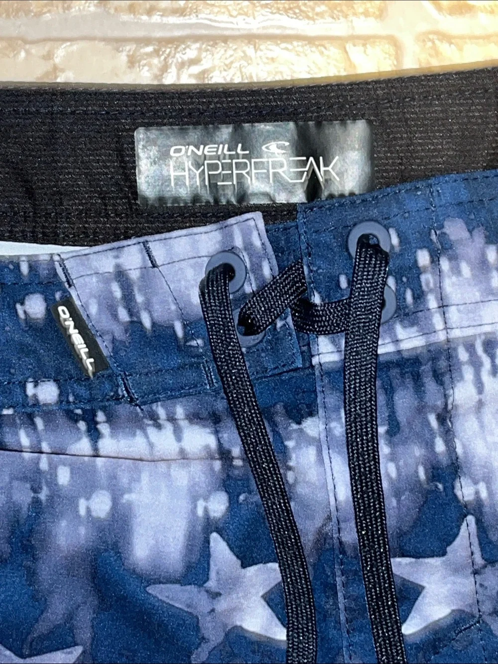O'Neill Navy & Red Star Wave Swim Board Shorts
